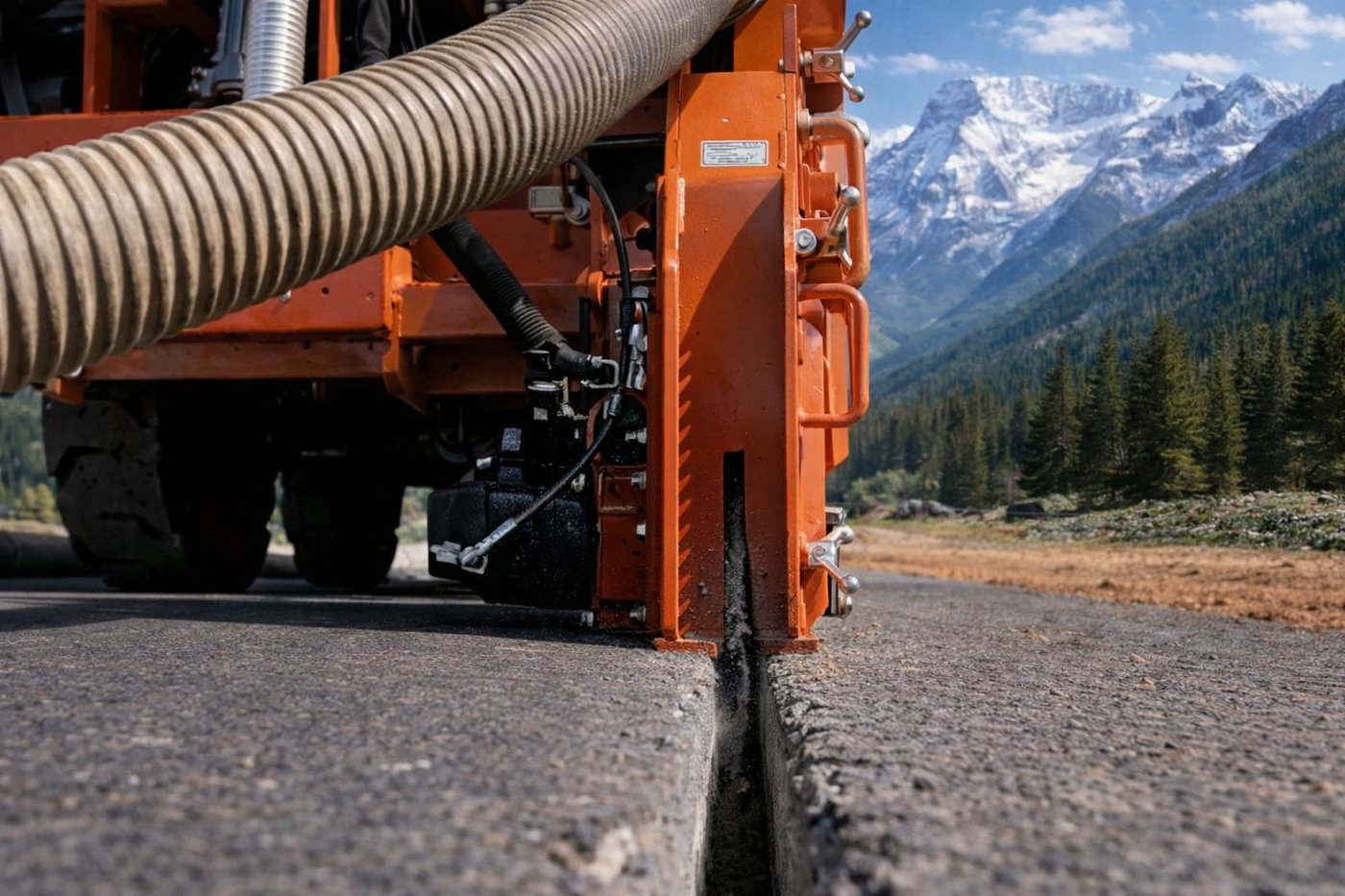 Weldco blade cutting asphalt in Colorado